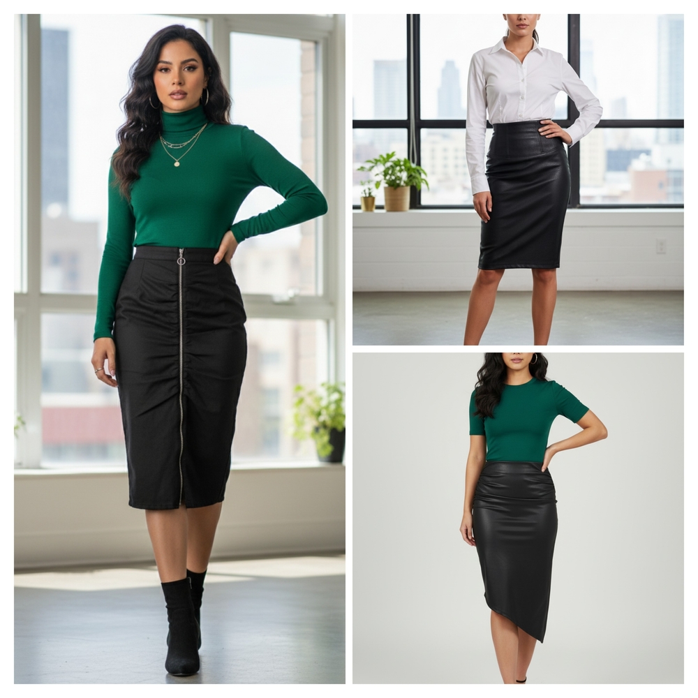 3 Items ASOS (2) & ZARA (1) Black Pencil Skirts Faux Leather/Leather-like XS